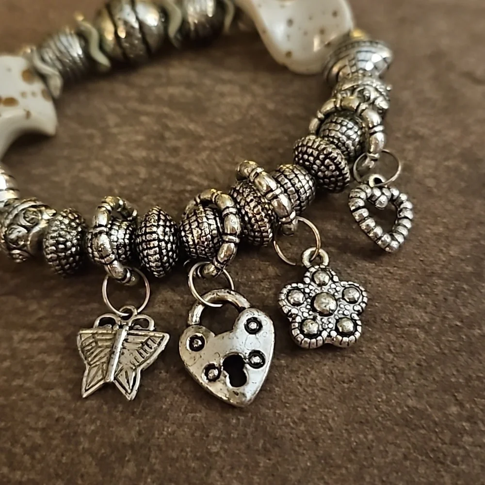 5/$25 Acrylic Beaded Coquette Charms Stretch Bracelet